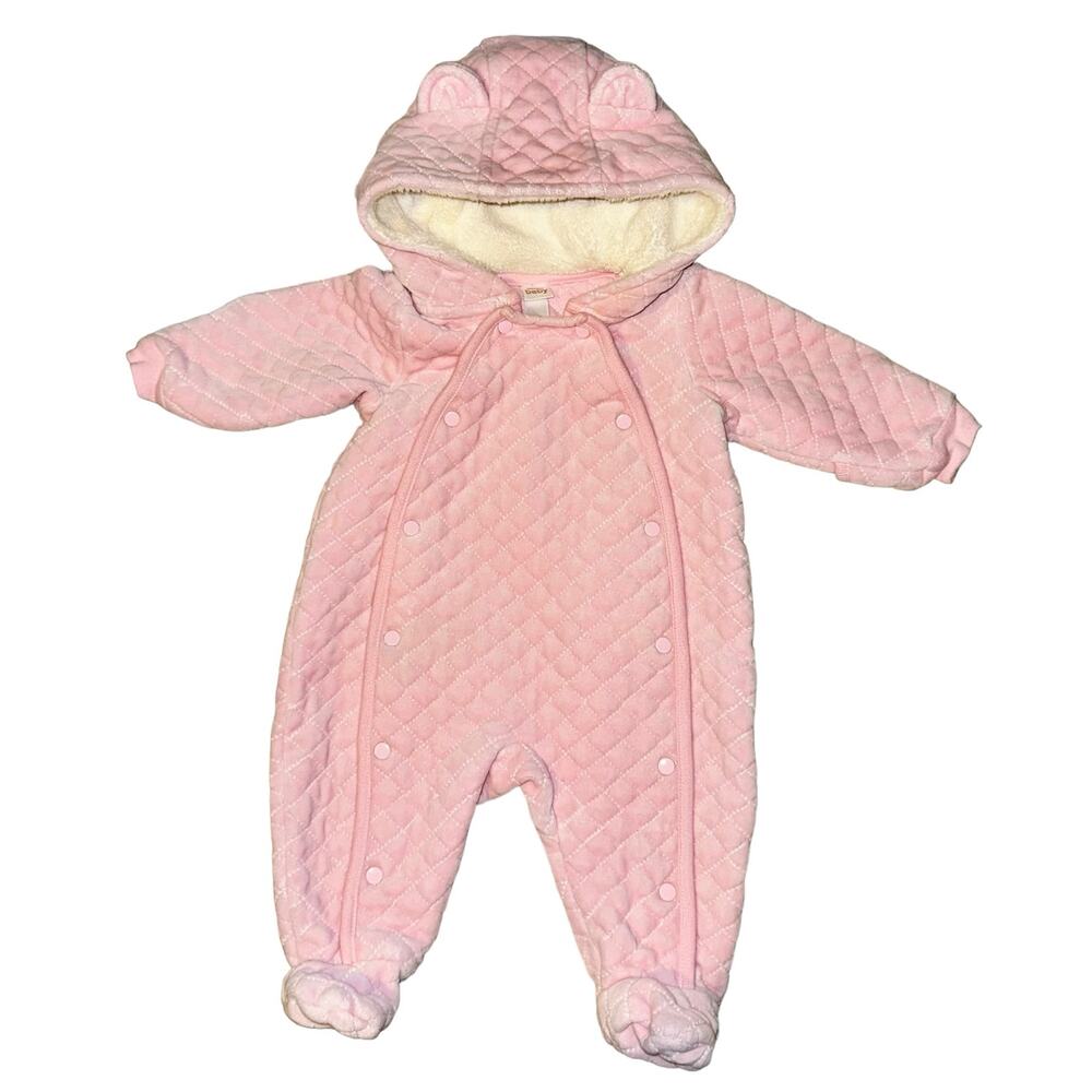 Nordstrom Baby Girls Pink Fleece Hooded Footie Bear Bunting‎ 6 Months Warm Cozy